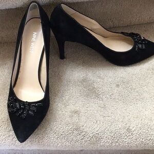 Nine West Black Suede Women's Heels with black stone accents, $30